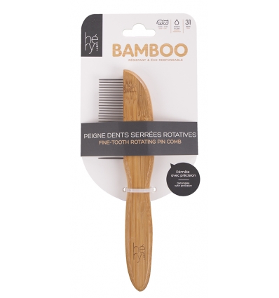 Brosse sous poil bambou dents serrées rotative