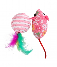 Souris tissu + Balle Sisal a Plumes
