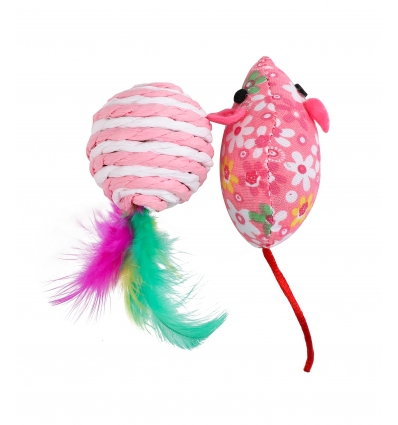 Souris tissu + Balle Sisal a Plumes