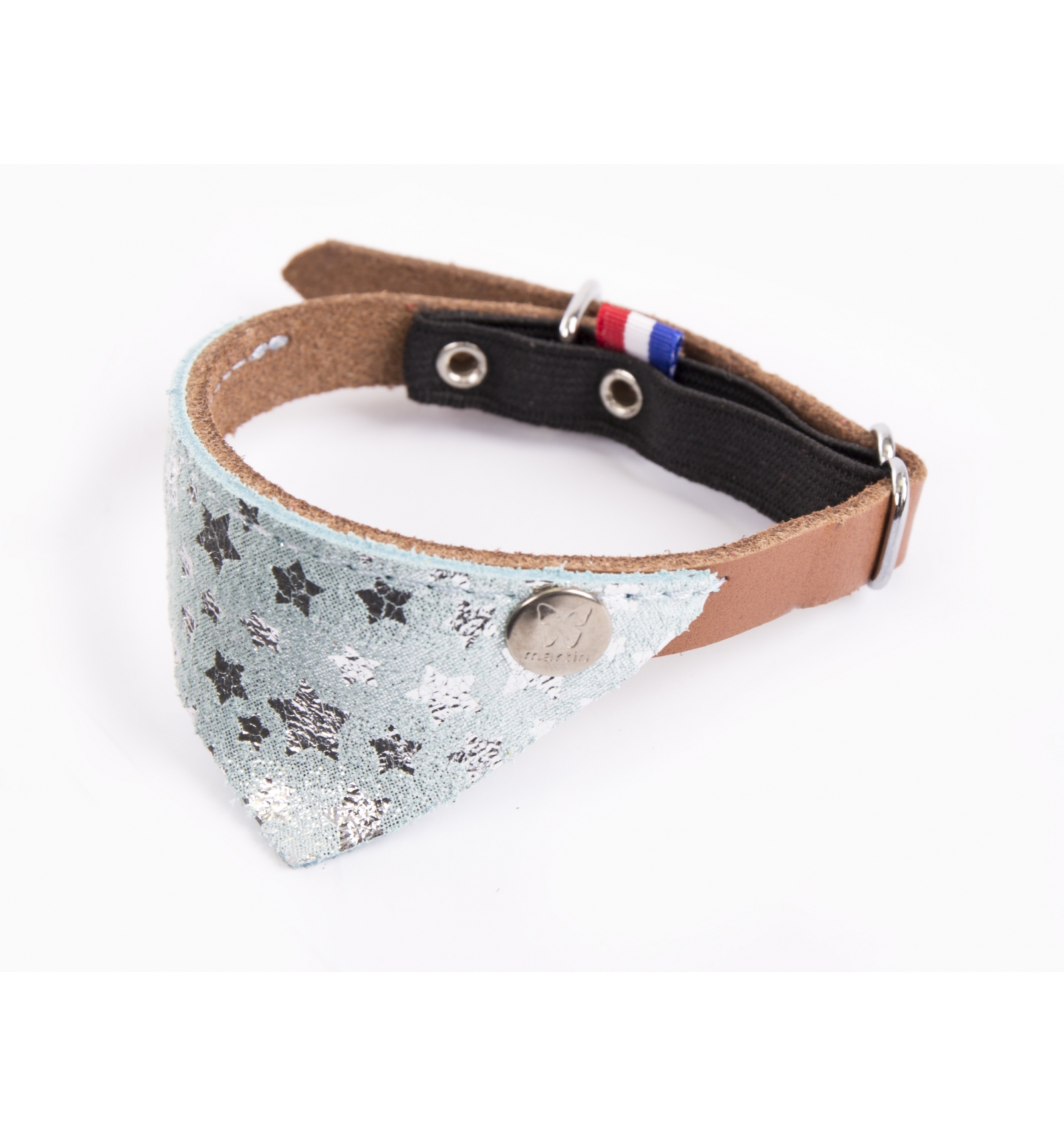 Accessoire de promenade pour chats - Collier cuir Miami coupé franc et bandana cuir fantaisie Martin Sellier - 1