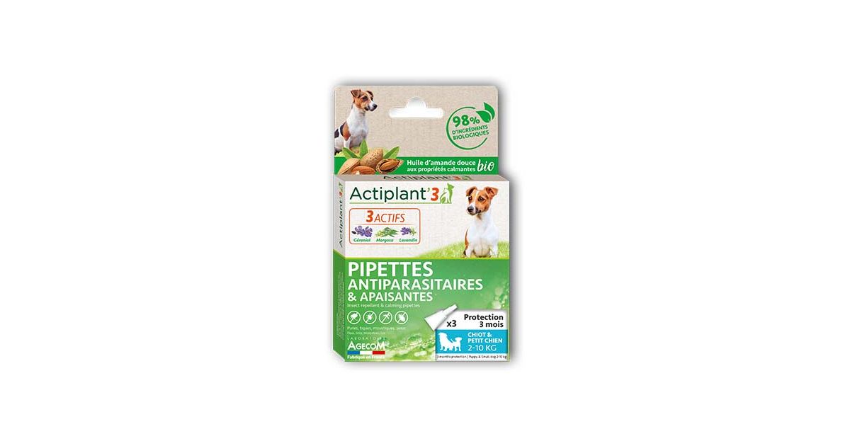 Actiplant - 3 Pipettes antiparasitaires et apaisantes pour chiens 